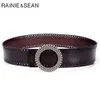 Cravates RAINIE SEAN Noir Vert Femmes Ceinture Sans Trou Dames Ceintures pour Robes En Cuir Véritable Haute Qualité Vêtements Accessoires 100 cm 230718