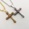 Red Rhinestones Vintage Silver Color Stainless Steel Curved Cross Pendant Necklace Jewelry Mens Fashion Gift224S