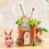 Blocks Rabbit Trunk Pen Holder Small Particle Assembly Building Blocks förvaring Hink Söt Creative Desktop Decoration Gift R230718