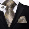 Bolo Ties HiTie Yellow Brown Paisley Tie For Men Silk Men's Tie Clip Gift For Men Luxury Necktie Hanky Cufflinks Set Formal Wedding 230717