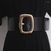 Belts Women's Runway Fashion Black Genuine Leather Cummerbunds Female Dress Corsets Waistband Decoration Wide Belt TB359