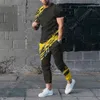 Męskie dresy spodnie dresowe 2 sztuki moda kolorowy druk letni krótkie rękawe Tshirtpants Street Unisex Ubranie 230718