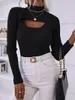 Damenpullover Wsevypo Frauen stricken zweiteilige Pullover Set Herbst Büro Dame High Neck Langarm Crop Tops gerippte Sling Weste Strickwaren