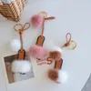 Keychains Lanyards Summer Slipper Shaped Shoe Keychain with Genuine Mink Fur Trim Fashion Lover S Bag Purse Charm 230718