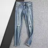 Herren Jeans Designer Klassische europäische Herren -Jeans Presbyterian Monogramm Stickerei Stitte Tränentrendmarke Motorradhose für Männer Slim VBI7