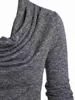 Damenpullover, melierter Pullover, Wasserfallausschnitt, drapiert, langärmelig, lässiger Pullover für Frauen, einfarbig, lässig, Basic-Oberteile, L230718
