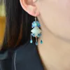 Boucles d'oreilles pendantes naturel Hetian Jade pour femmes couleur argent émail porcelaine papillon gland chinois rétro Hanfu bijoux accessoires