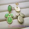 Dangle Earrings Green Jade Jewelry Charms Designer Vintage Women Real Gemstones Ear Studs Natural 925 Silver Chinese Chalcedony