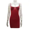 Casual Jurken Body-Shaping Mini Jurk Vrouwen Patchwork Sexy Mouwloos Laag uitgesneden Verstelbare Spaghettibandjes Party Bodycon