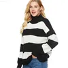 Pulls pour femmes Pull à col roulé pour femmes Automne Hiver Femme Manches longues Col haut Lâche Surdimensionné Rayé Solide Tricot Pull Chemises L230718