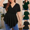 T-shirt grande taille pour femmes vêtements grande taille décontracté couleur unie été col en v plis manches courtes taille collection pull mince t-shirt hauts 230717