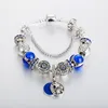 Mond- und Sternanhänger Blaues Charmearmband Set für Pandorade 925 Silberschugelkette Charms Armbänder für Frauen Designer Schmuck Luxusarmband mit O.