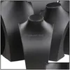 Soporte de joyería Roll Up Packaging Black Pu Collar de cuero Busto Pantalla alta Forma de cuello para joyería Estante de ventana Mostrador de exhibición Dhmdg