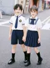 Särskilda tillfällen dagis Graduation pos Pure Cotton Suit Elementary School Navy Blue Dress Kvinnlig Studentklänning Kort ärm College Style 230717