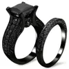 Design Couple Rings Black Rhinestone Charms Wedding Engagement Band Bridal Knuckle Set Accessori223f