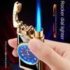 Culbuteur Allumage Automatique Droit Coupe-Vent Flamme Bleue Créative Cadran Véritable Montre Butane Pas De Briquet À Gaz Accessoires De Fumée Gadget CTCC