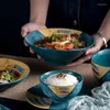 Bols japonais sous glaçure bol de riz ménage céramique manger four à micro-ondes porcelaine ensemble soupe de nouilles Bo