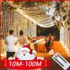 Luzes de fada de cordão de LED 10M-100M corrente guirlanda externa à prova d'água 220V 110V para festa de casamento árvore decoração de Natal do Ramadã