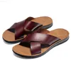 Slippers Italian Designer Summer Men PU Leather Slippers Slides Indoor Home House Outdoor Beach Slip on Shoes Flats Male Lightweight L230718