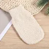 Natural Vegetable Fiber Dual Sided Exfoliating Hemp Flax Ramie Glove Hand Mitt Mitten Shaped Back and Body Shower Bath Scrubber Brown Sjgka