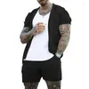 Men's Tracksuits Summer Set Mesh Knitted Casual Sports Polo T-shirt Short Sleeve Shorts 2 Piece