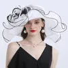 Breda brimhattar 2023 Fashion Lace Bow Flower Elegant Sun Fedoras Caps Summer Women Foldbar rese strandhatt