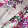 Robes décontractées Feuilles vertes et imprimé de fleurs violettes Évider Broderie O-cou à manches longues -Longueur Poches ouvertes Robe élégante pour dames