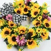Decorative Flowers Sunflower Garland Realistic Looking Door Hanging Wreath No Watering Wall Mounted Home Supply