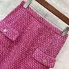 Saias Alta Qualidade Rosa Vermelho Tweed Saia Longa Com Dois Bolsos Dividido No Joelho