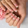 Faux ongles 24 pièces clair Nude fleur de pêcher dégradé presse sur carré moyen V français réutilisable acrylique ongles Art conseils faux