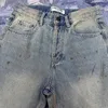 Men s Jeans Muddy yellow splash ink wash worn straight leg wide leg jeans casual pants 230718