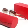 Herren-Sonnenbrille, Carti-Brille, Farbverlauf, randlose Sonnenbrille, Damenmode, UV400, Beach-Show-Brille, Büffelhorn, Gold, rechteckige Holzsonnenbrille mit Box