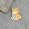 Broches Broches Chien Animal Émail Pins Femmes Mignon Akita Badge Boire Du Thé Au Lait Dessin Animé Épinglette Vêtements Sac À Dos Bijoux Cadeau Pour D Dhwsz