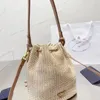 2024 Designer Straw Backet Bags Women Fashion Nylon Shoulder Crossbody Bag Purse Woven Shopping Tote Hobos Handväskor Kedja Plånbok