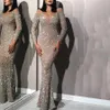 gold long sleeve slim sexy dress in season Luxurious Sequin Crystals Mermaid Gorgeous Evening Gowns Unique Design Prom Dresses211d