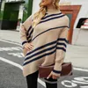 Dames Truien Fitshinling Gestreepte Winter Poncho Gebreide Onregelmatige Oversized Trui Vleermuismouwen Cape Femme Mode Losse Gebreide Mantel Nieuw L230718