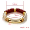 Bracelets de link 6pcs/lote acrílico Tubo curvo para mulheres Bombas de bambu Bohemian Bangles Bangles Acessórios de jóias de moda