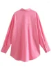 Vrouwen Blouses Casual Roze Shirt Voor Vrouwen Contrast Kleur Pocket Revers Lange Mouw Vrouwelijke Veelzijdige Shirts 2023 Kleding 3WQ6443
