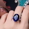 Cluster Rings Classical Oval Blue Crystal Sapphire Topaz Gemstones Diamonds For Women White Gold Silver Color Jewelry Bands Accessories