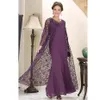 Custom Made Purple Mermaid Mother of the Bride Dresses with Lace Jacket Long Sleeve Ankle Length Formal Gown Chiffon Evening Wear205j