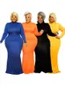 Plus Size Dresses L-5XL Women Solid Color Turtleneck Cotton Ladies Long Sleeve Crew Neck Floor-length Dress Oversized