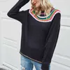 Damenpullover Damen Regenbogen Gestreifte Pullover Herbst Winter Damen Langarm Kontrastfarbe Strickshirt Damen Pullover Tops Jumper L230718