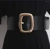 Belts Women's Runway Fashion Black Genuine Leather Cummerbunds Female Dress Corsets Waistband Decoration Wide Belt TB359