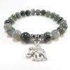 SN1120 Sacred Elephant Mala Armband Healing Mala Yoga Jewelry Moss Agate Zen Pärlad armband Julgåva251w