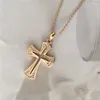 Anhänger Halskette Wunderschöne goldene Farbpolation Zirkon Pflaster Hohlkreuz Halskette für Frauen Büro Dame Dinner Party Dekoration Schmuck Schmuck