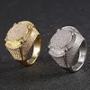 Hip Hop Men's Classic Big Gold Ring Real Gold Electroplated Micro Set with Zircon Trendy Ring