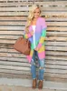 Kvinnors tröjor Fitshinling Rainbow Rands Long Cardigan tröja Kvinnor Stickade kläder Färgglada Winter Coat Knitwear Slim Casual Jackets Ny L230718