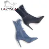 LazySeal Denim Boots Mujer Zapato s Mujer Zip Zapatos de tacón fino Mujer Punta estrecha Tacón de aguja Botas Lady Plus Big Size 35-43 L230704