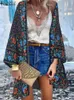 T-shirt Femme ZANZEA Bohemian Women Beach Cardigan Été Floral Imprimé Blouse Kimono Vintage Ouvert Devant Manches Longues Tunique Tops Chemise De Vacances 230718