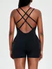 Vrouwen Jumpsuits Rompertjes Sexy Kriskras Backless Bodysuit Vrouwen Zwarte Catsuit Yoga Jumpsuit Fitness Kleding Vrouwelijke Gym Sportkleding Body Playsuit 230717